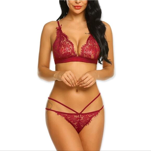NEW! ADOME Sexy Red Bra and Panty Lingerie Lace Set Two Piece - Picture 4 of 6